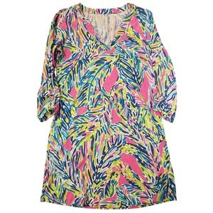 Lilly Pulitzer Colorful Print Dress V-Neck 3/4‎ Sleeve Casual Dress XS